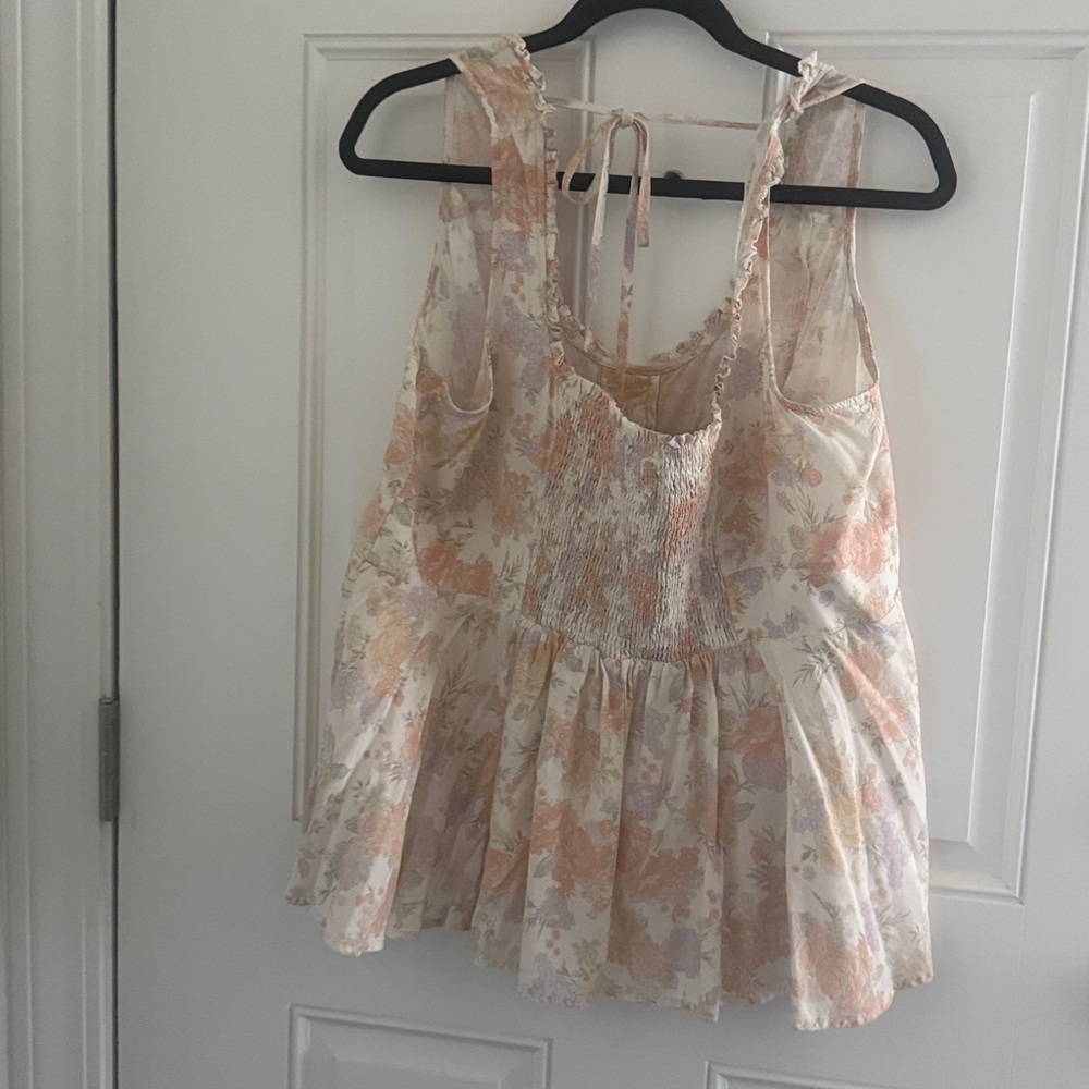 Torrid Floral Tie-Back Peplum Tank Top - Cream & Pastel - Picture 5 of 6